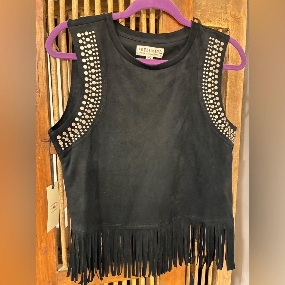 Black Western Tassel Suede-Feel Top